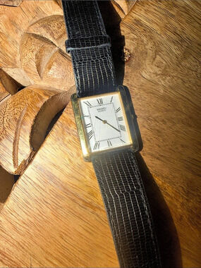 Seiko Rectangular Black & Gold Strap Watch